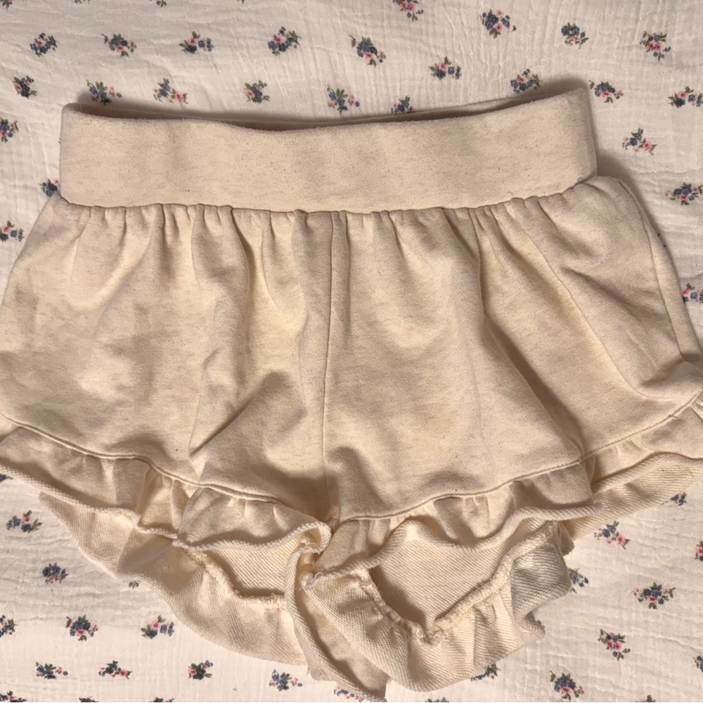 Anthropologie Cream Ruffle Shorts